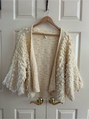 Cream Open-Front Textured Women’s Cardigan